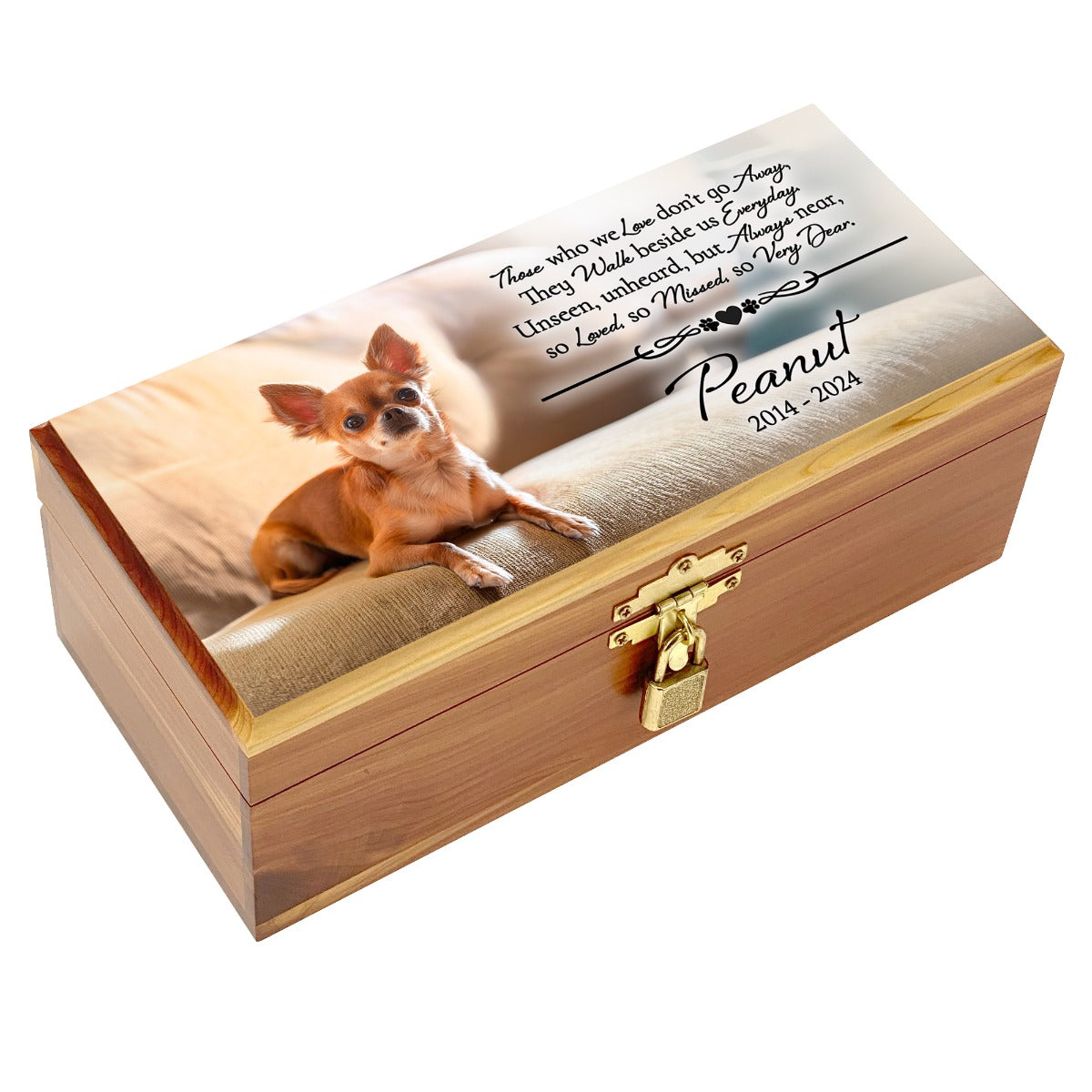 Small Pet - Dog or Cat Cedar Locking Full Photo Urn - Free Personalization