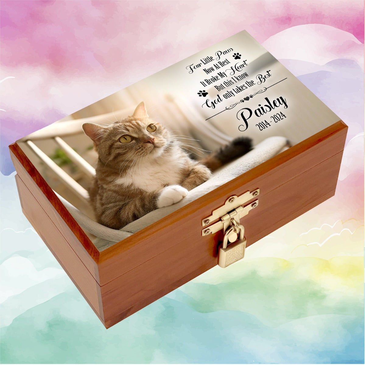 Small Pet or Cat Cedar Locking Full Photo Urn - Free Personalization