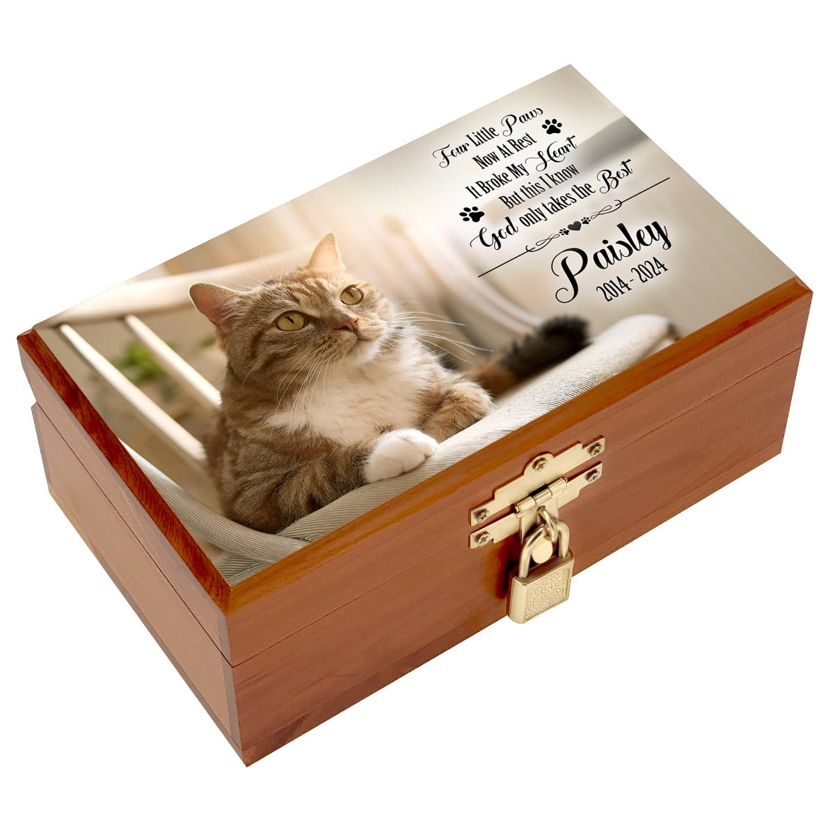 Small Pet or Cat Cedar Locking Full Photo Urn - Free Personalization
