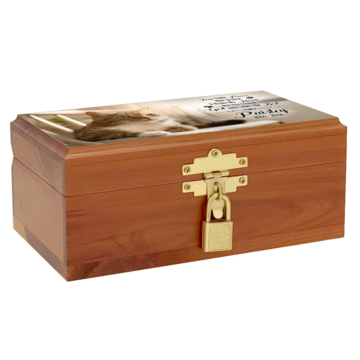Small Pet or Cat Cedar Locking Full Photo Urn - Free Personalization