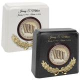 Wreath of the Flag Granite Cremation Urn - Choose White or Gray
