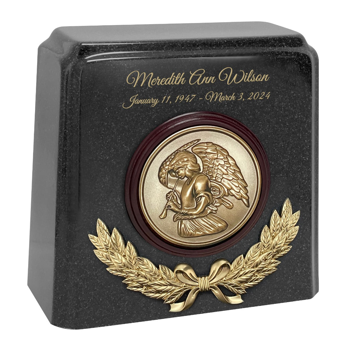 Wreath of an Angel Granite Cremation Urn - Choose White or Gray