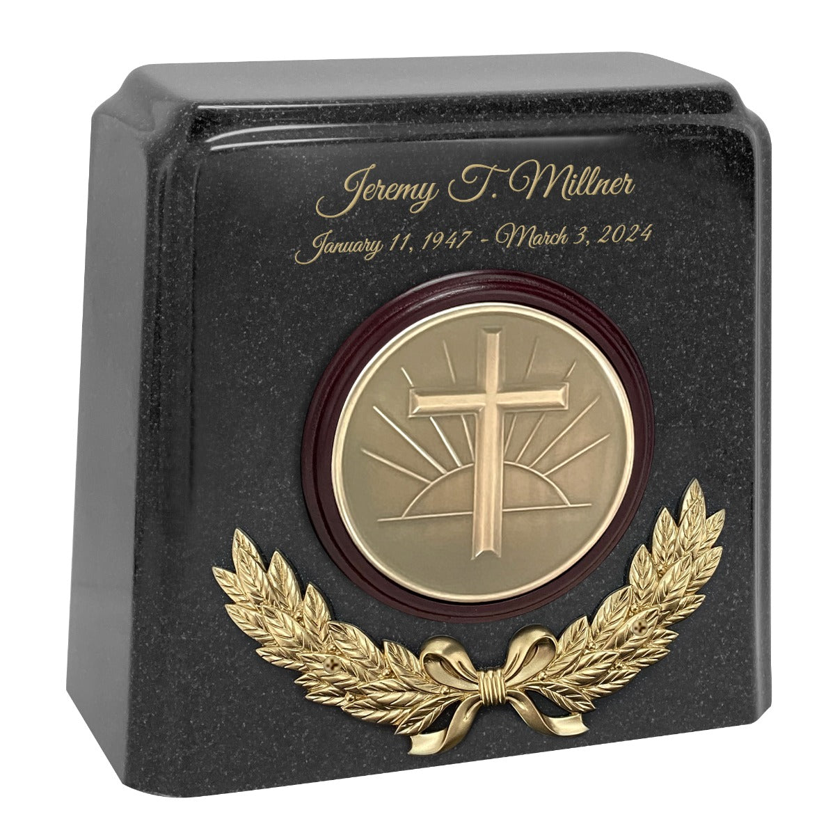 Wreath of the Cross Granite Cremation Urn - Choose White or Gray