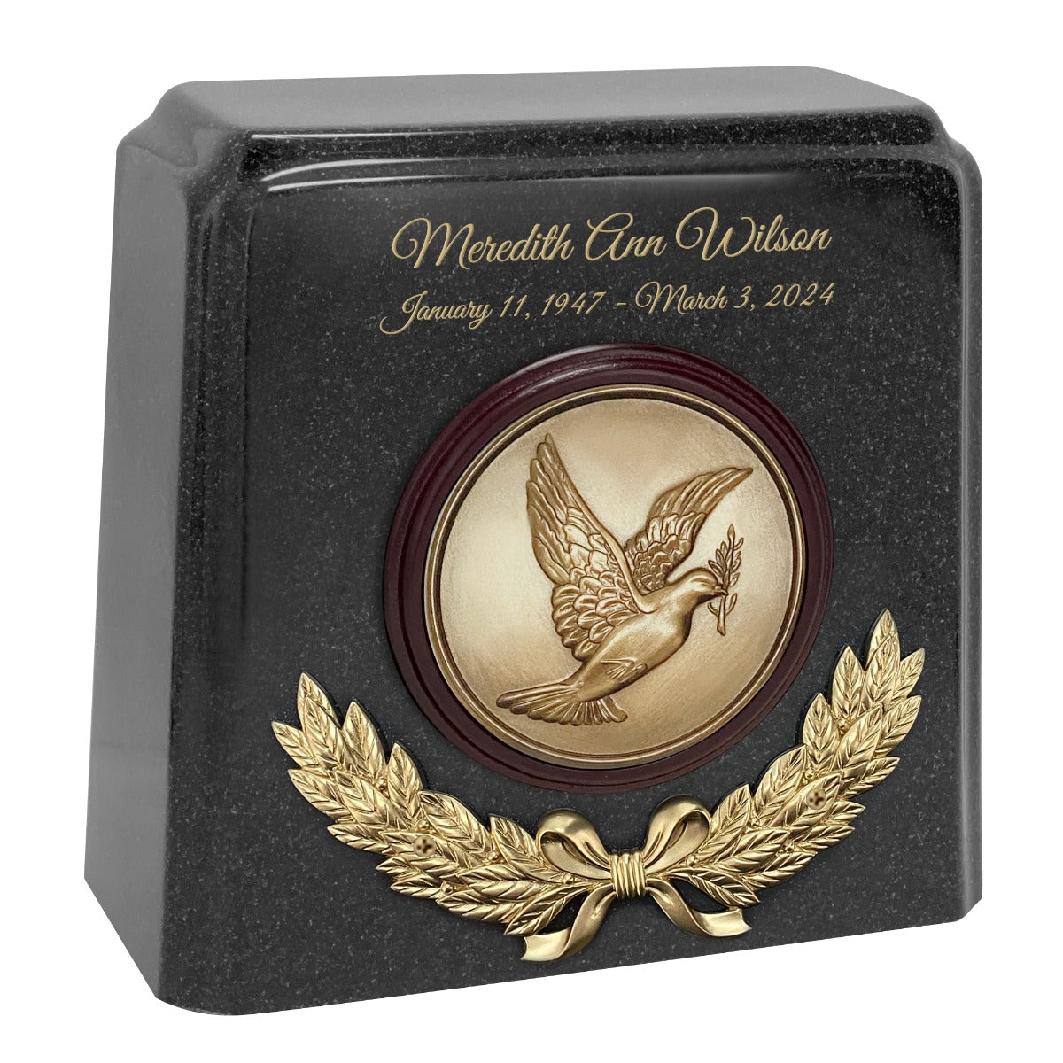 Wreath of a Dove Granite Cremation Urn - Choose White or Gray