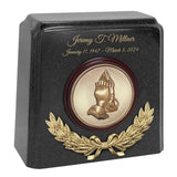 Wreath of Praying Hands Granite Cremation Urn - Choose White or Gray