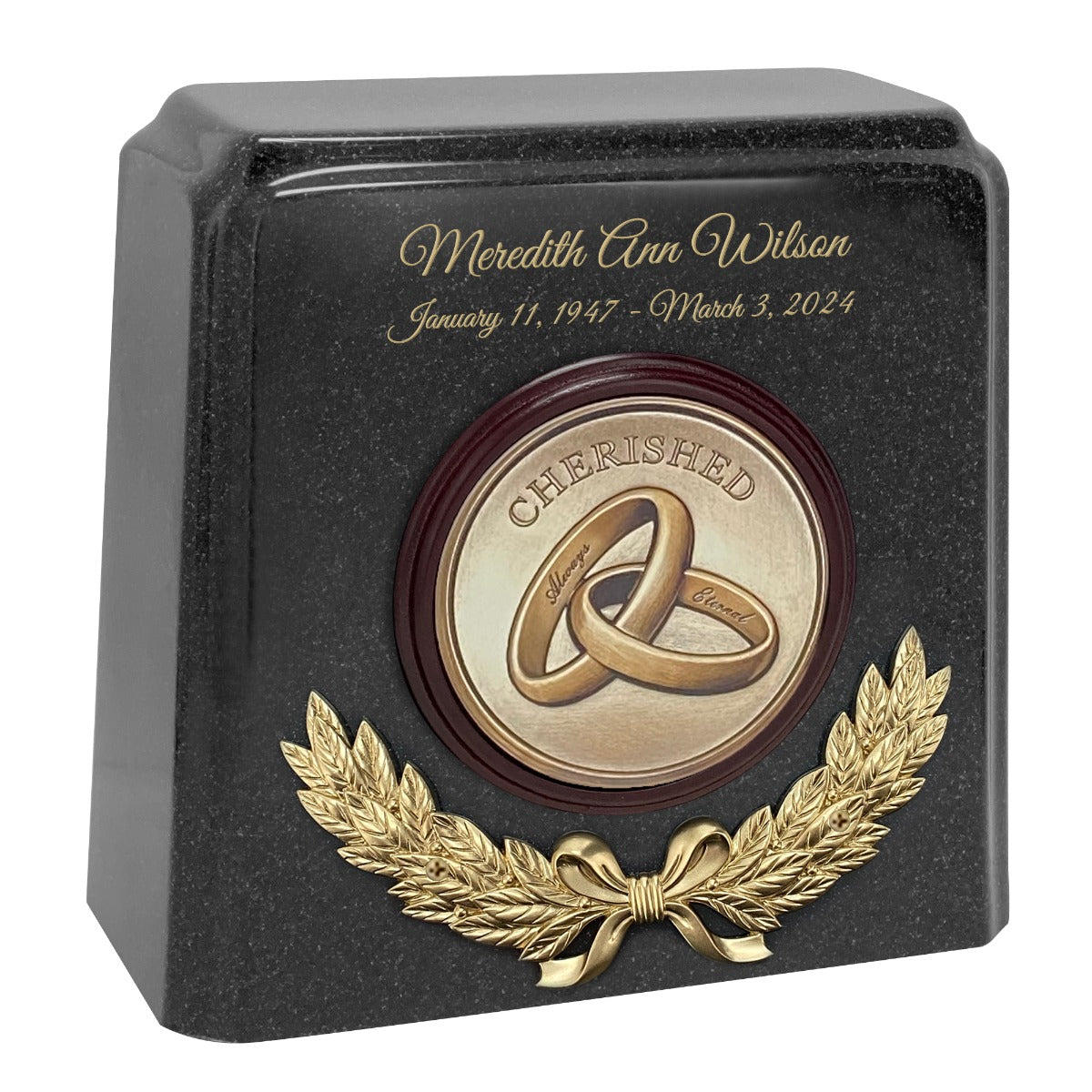 Wreath of Wedding Rings Granite Cremation Urn - Choose White or Gray