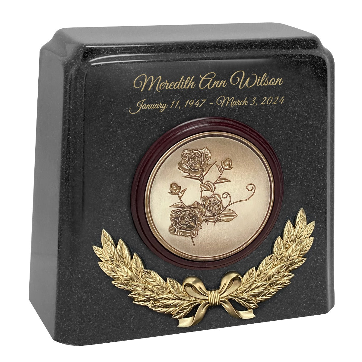 Wreath of Roses Granite Cremation Urn - Choose White or Gray