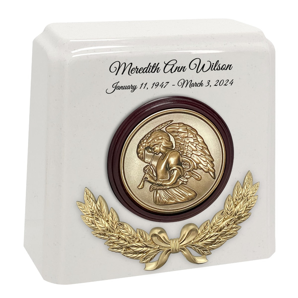 Wreath of an Angel Granite Cremation Urn - Choose White or Gray