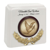 Wreath of a Dove Granite Cremation Urn - Choose White or Gray