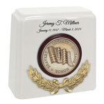 Wreath of the Flag Granite Cremation Urn - Choose White or Gray