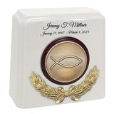 Wreath of the Christian Fish Granite Cremation Urn - Choose White or Gray