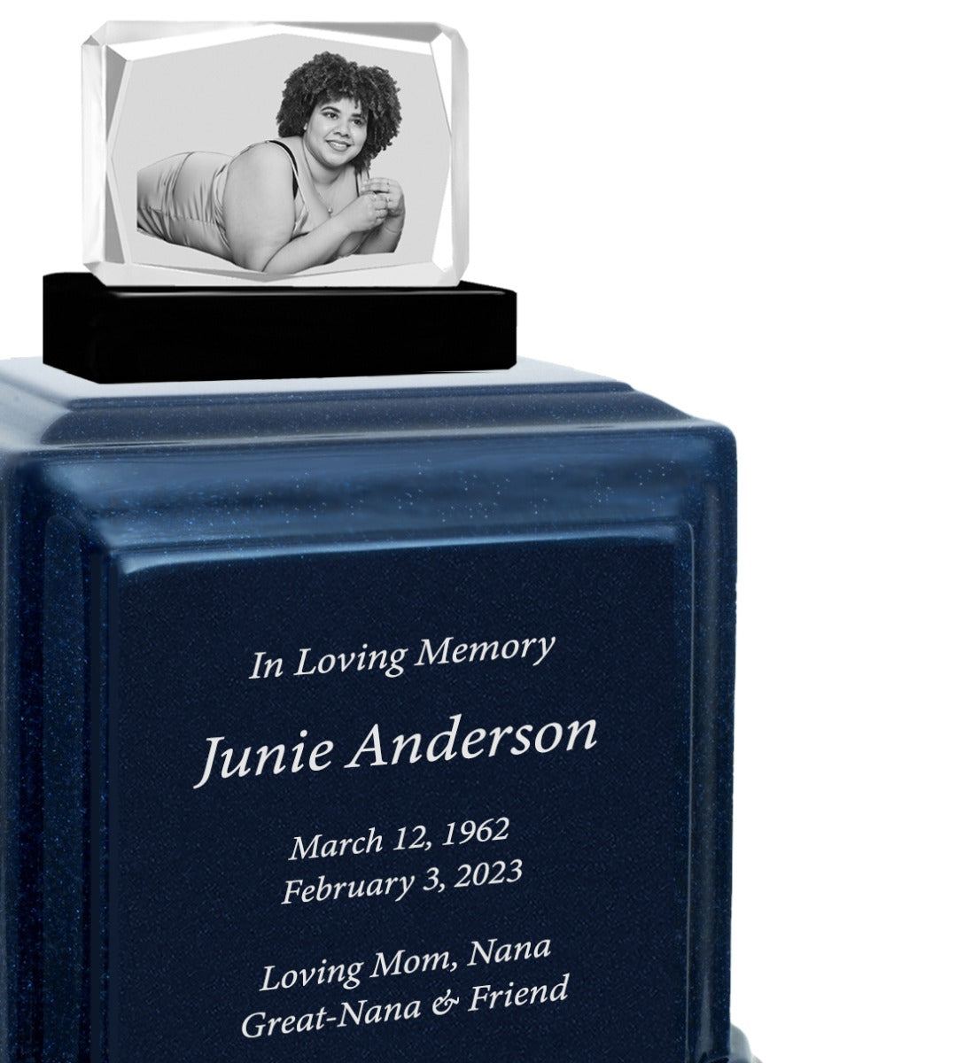 3D Rectangle Crystal Blue Monarch Granite Extra Large Adult Urn