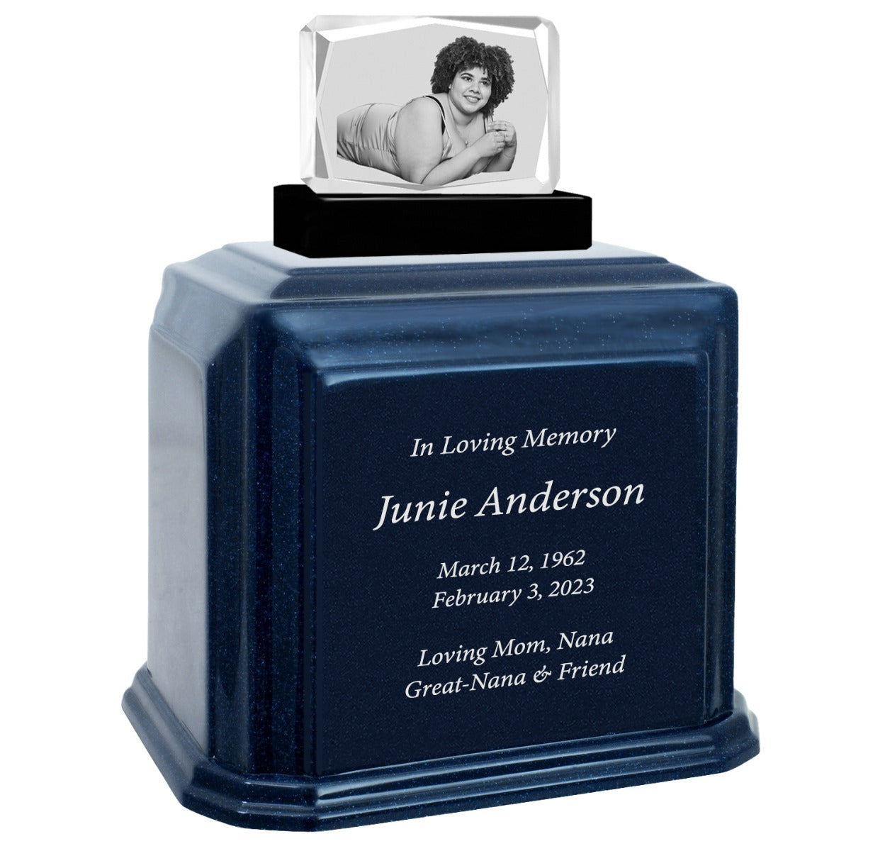 Extra Large Granite urn and 3D photo crystal adult urn