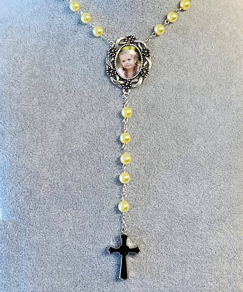 Yellow Large Photo Rosary Necklace Urn