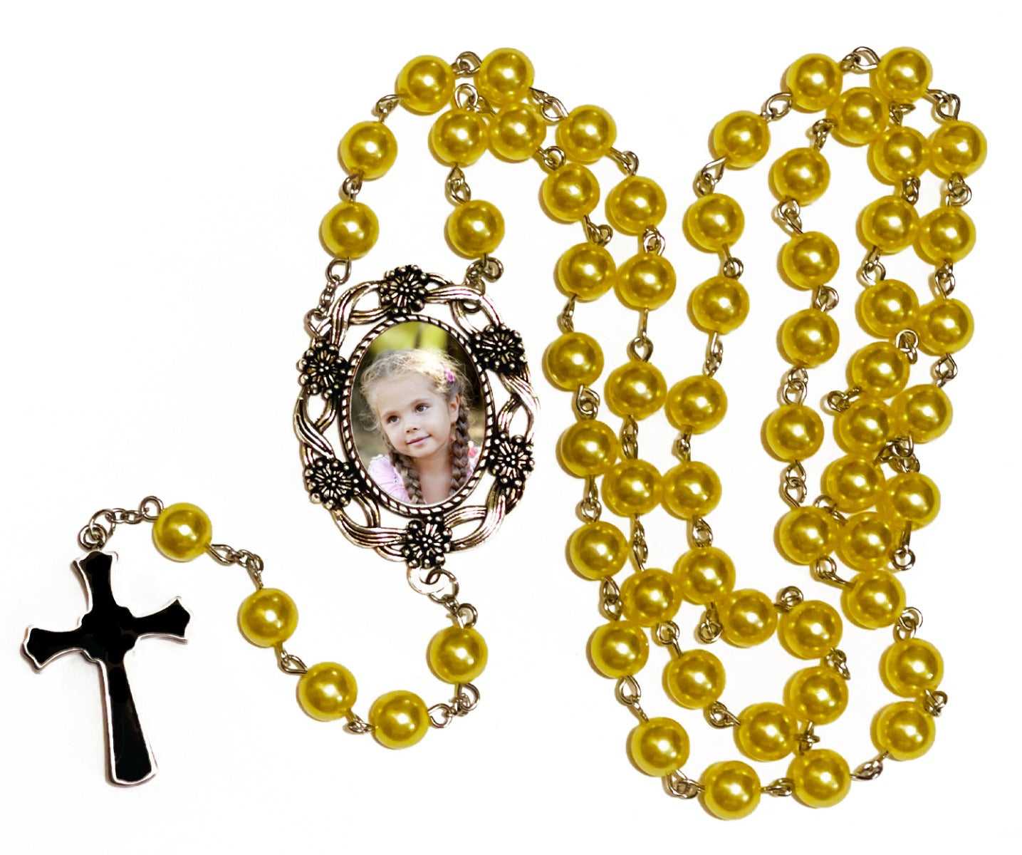 Yellow Large Photo Rosary Necklace Urn