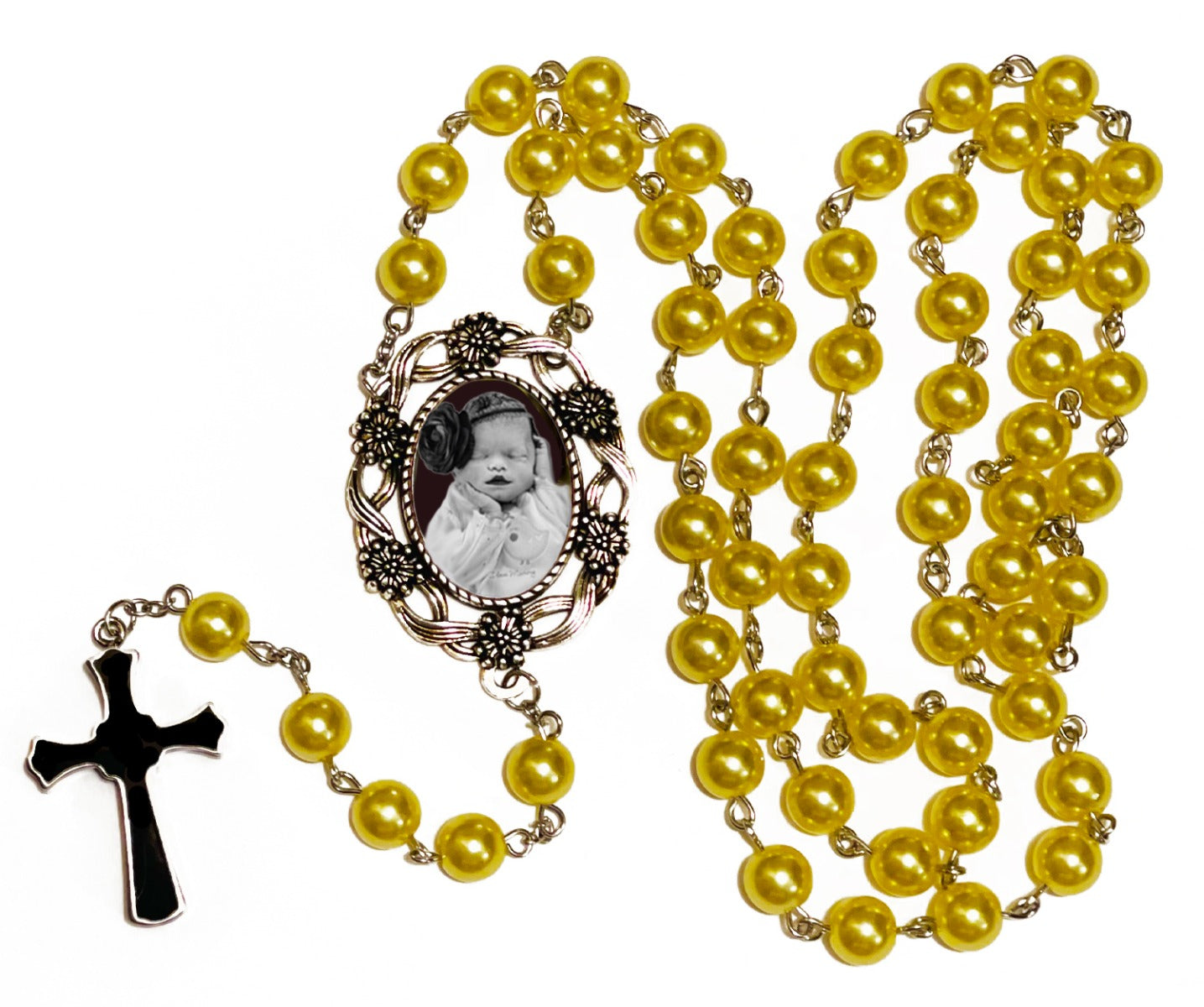 Yellow Large Photo Rosary Necklace Urn