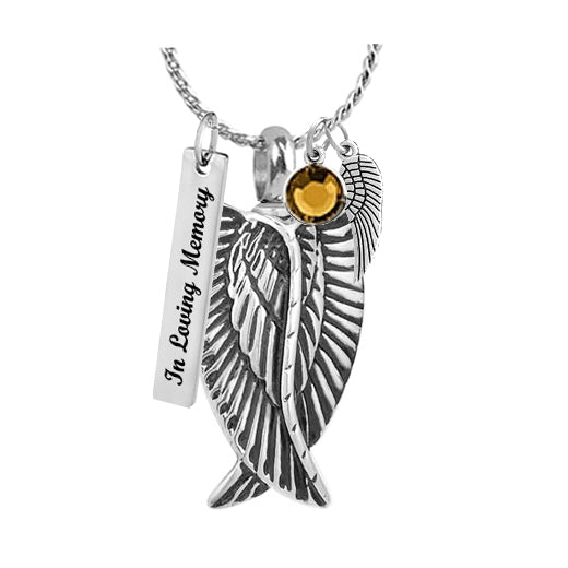 Loving Angel Wings Jewelry Urn - Love Charms Option