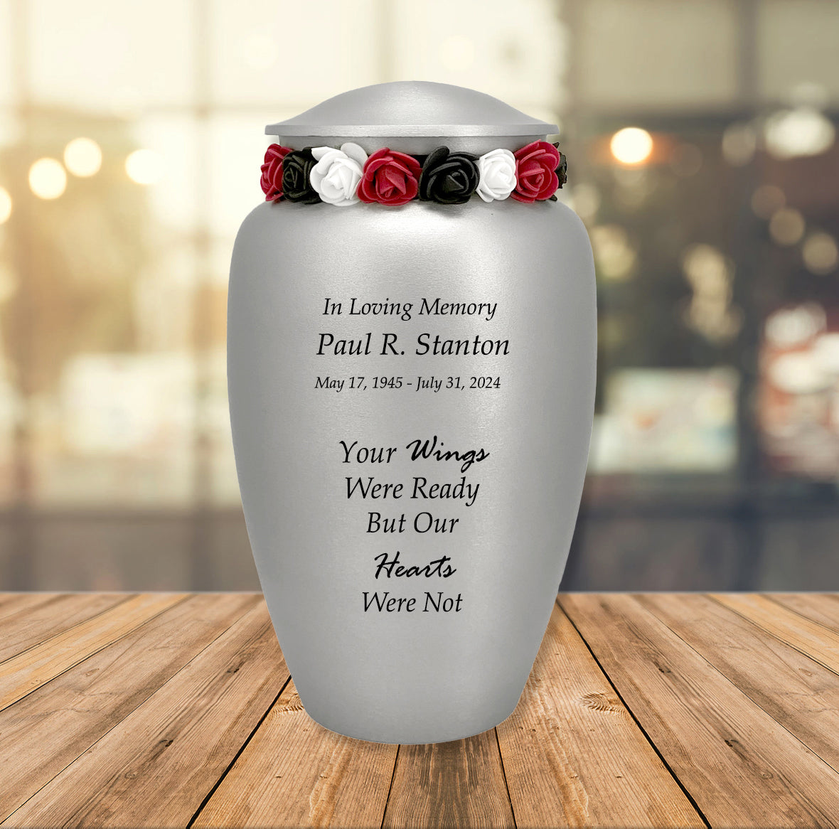 Your Wings Were Ready Pewter Adult Cremation Urn - Tribute Wreath™ - Pro Personalization - Burial Vault Option