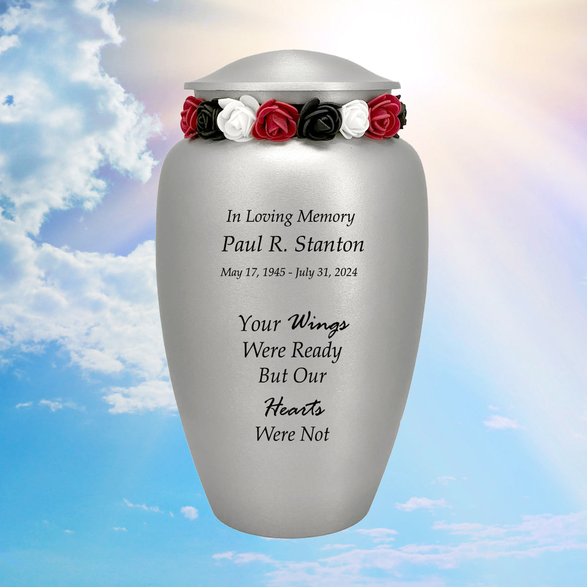 Your Wings Were Ready Pewter Adult Cremation Urn - Tribute Wreath™ - Pro Personalization - Burial Vault Option