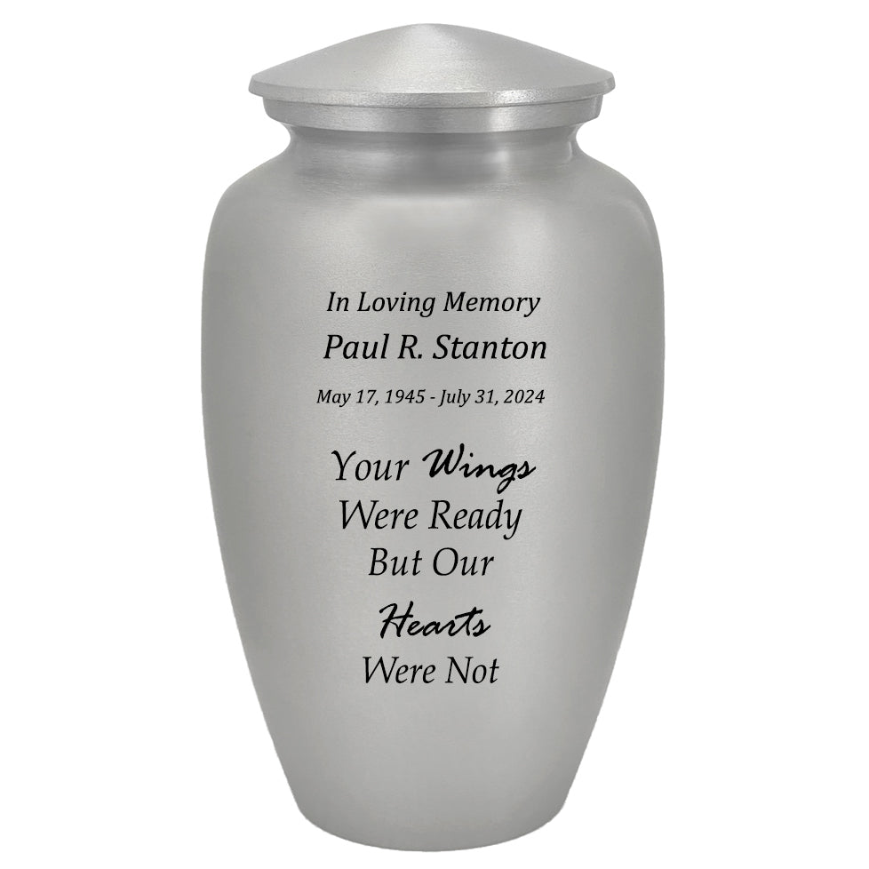 Your Wings Were Ready Pewter Adult Cremation Urn - Tribute Wreath™ - Pro Personalization - Burial Vault Option